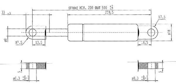 Stabilus - CA063525 - Gas Strut D500mm 300n Stabilus