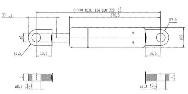 Stabilus - CA0712EA - Gas Pressure Spring L320-100N