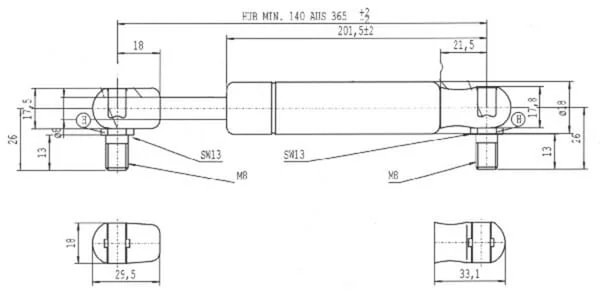 Stabilus - CA083534 - Gas Strut D365mm 400N Stabilus