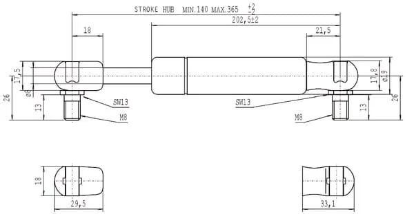 Stabilus - CA083569 - Gas Strut L365mm 700N Stabilus