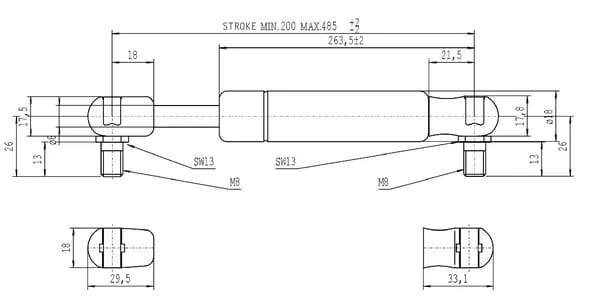 Stabilus - CA083755 - Gas Strut L485mm 400N Stabilus