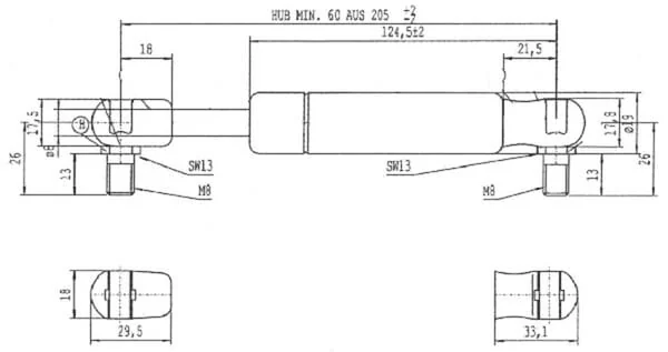 Stabilus - CA094412 - Gas Strut l205mm 800N Stabilus