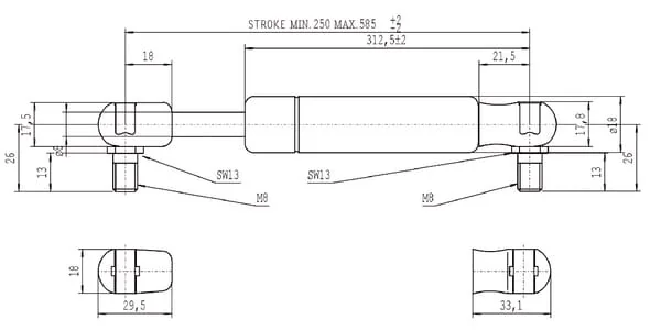 Stabilus - CA094668 - Gas Strut l585mm 350N Stabilus