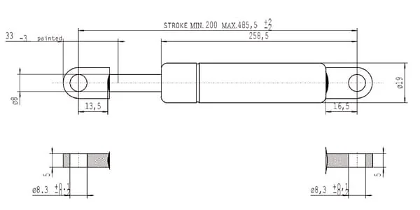Stabilus - CA094889 - Gas Strut D485.5mm 800N Stabilus