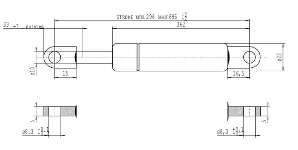Stabilus - CA095036 - Gas Strut L685mm 150N Stabilus
