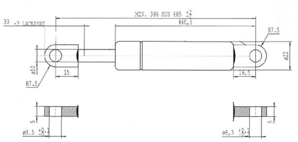 Stabilus - CA095281 - Gas Strut L885mm 600N Stabilus