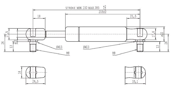 Stabilus - CA095311 - Gas Spring L385 - 1,150 N Stabilus