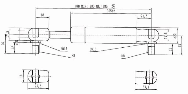 Stabilus - CA095435 - Gas Strut L685mm 1150N Stabilus
