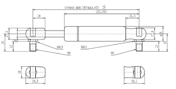 Stabilus - CA095621 - Gas Spring L405 - 150 N Stabilus