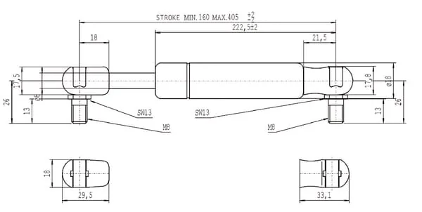 Stabilus - CA095656 - Gas Shock Absorber L=405.0 mm 350N Stabilus