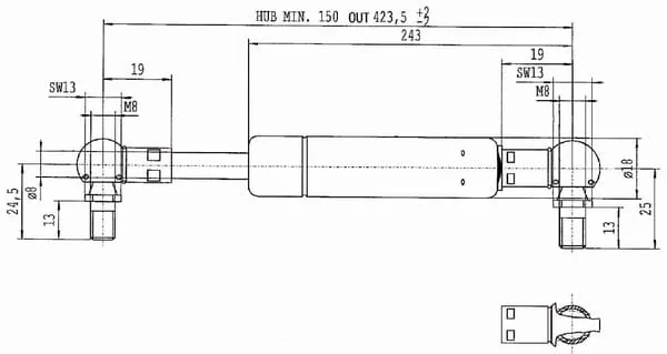 Stabilus - CA119695 - Gas Strut L423.5mm 100N Stabilus