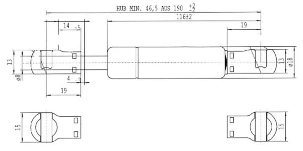 Stabilus - CA1667NQ - Gas Spring L190 - 200 N Stabilus