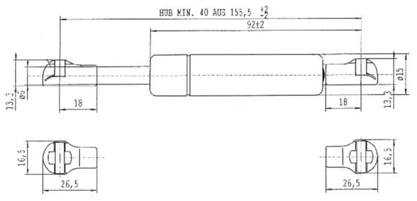 Stabilus - CA2612NJ - Gas Strut L155.5mm 300n Stabilus
