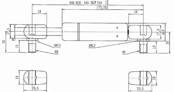 Stabilus - CA547174 - Gas Strut L318mm 280N Stabilus