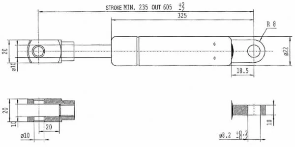 Stabilus - CA656372 - Gas Strut L605mm 800N Stabilus