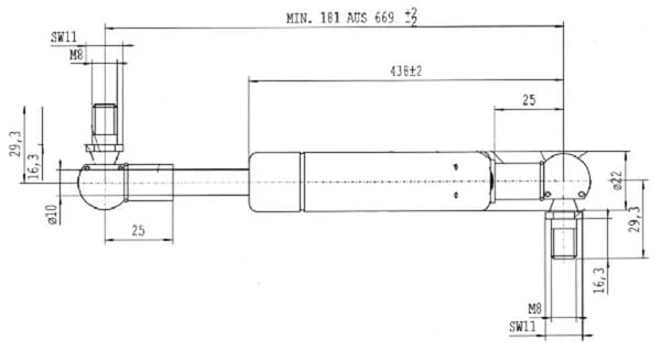 Stabilus - CA8266NU - Gas Strut L669mm 650N