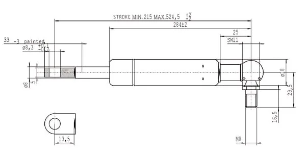 Stabilus - CA877638 - Gas Strut l524.5mm 300N Stabilus
