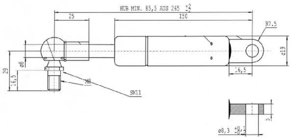 Stabilus - CA903493 - Gas Spring d265mm 100N Stabilus