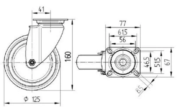 Tente - 2470PJP125P50 - Swivel Wheel Rubber O125x32mm Flange Plate 77x67mm