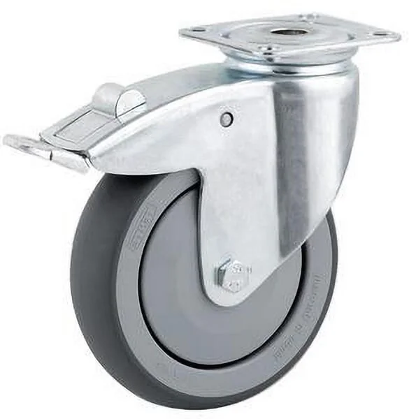 Tente - 2477PJP075P40 - Swivel Wheel Rubber O75x25mm Total Stop Flange Plate 60x60mm