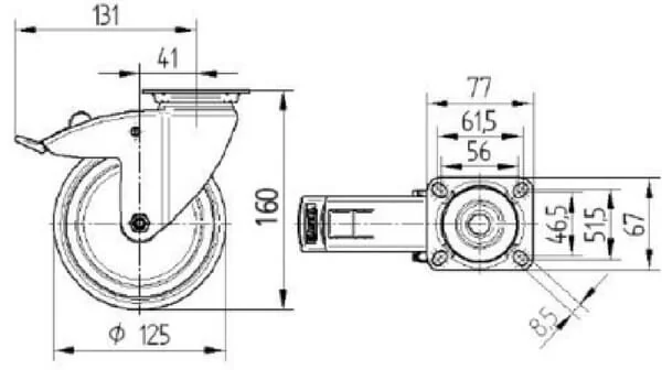 Tente - 2477PJP125P50 - Swivel Wheel Rubber Total Stop Flange Plate