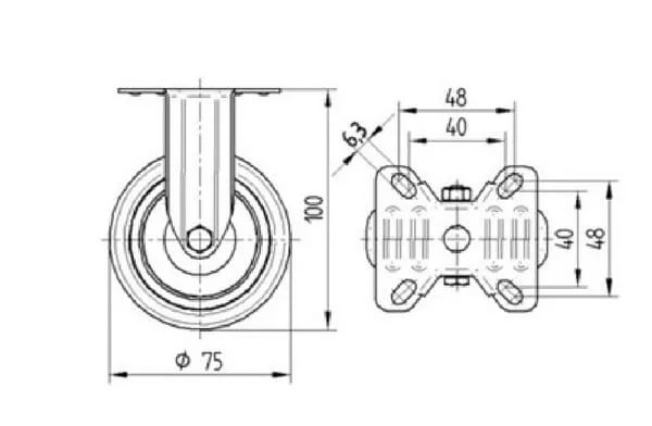Tente - 2478PJP075P60 - Fixed Wheel Rubber Flange Plate