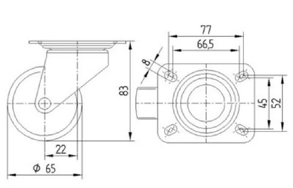 Tente - 3430POO065P609570 - Swivel Wheel Polypropylene Flange Plate