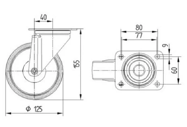 Tente - 3470DVJ125P62 - Tente Swivel Wheels With Black Rubber Tire