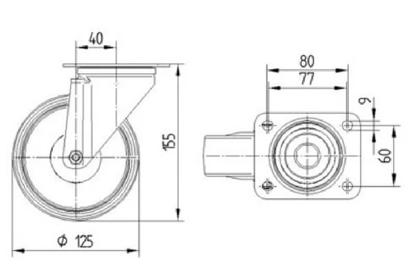 Tente - 3470HUR125P62 - Swivel Casters Gray Polyamide Tread Rubber Core