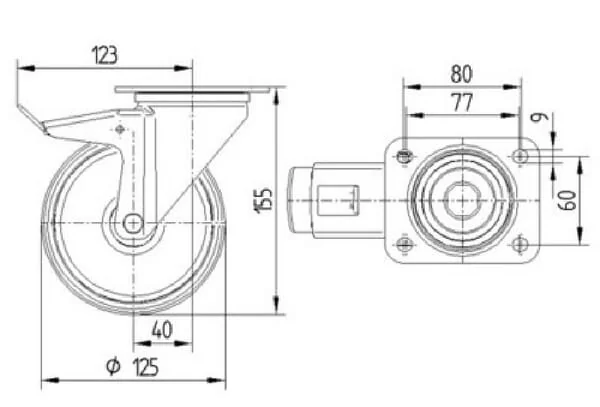 Tente - 3477HUR125P62 - Swivel Casters Gray Polyamide Tread Rubber Core