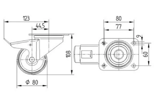 Tente - 3477UOJ080P62 - Swivel Caster Polyamide With Brake Plate Mounting