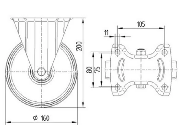 Tente - 3478DVR160P63 - Tente Rigid Wheel with Black Rubber Tire