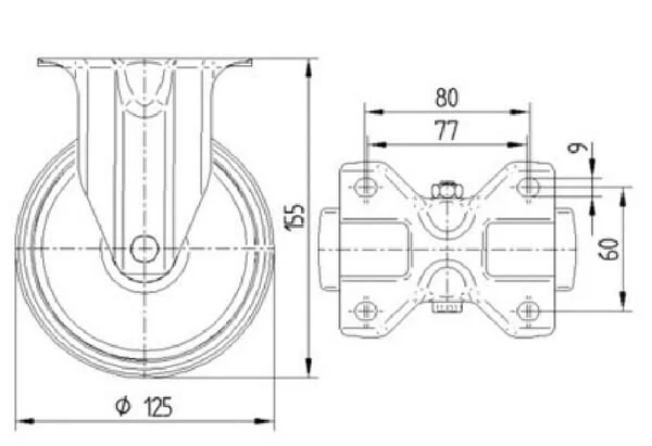 Tente - 3478HUR125P62 - Tente Rigid Wheel with Gray Polyamide Tread and Rubber Core