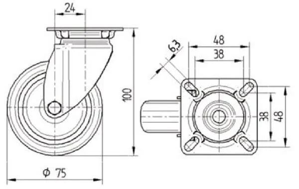 Tente - 7470PJC075P40 - Swivel Wheel Rubber Stainless Steel Flange Plate