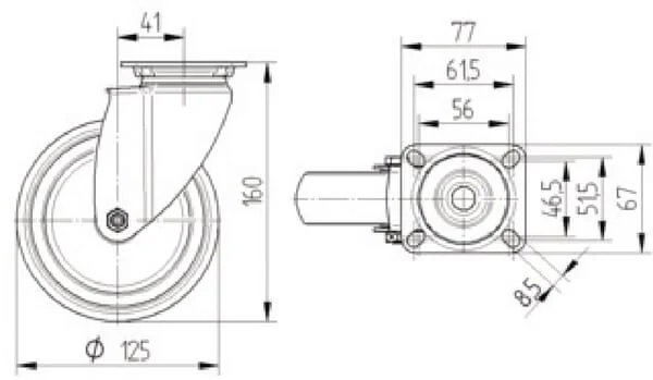 Tente - 7470PJC125P50 - Swivel Castor Rubber Stainless Steel Flange Plate