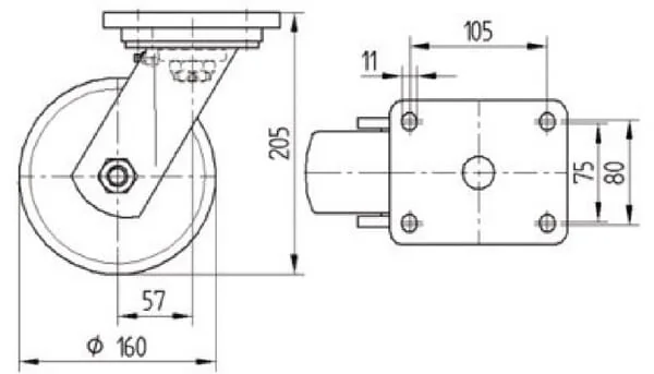 Tente - 9680TOP160P63 - Swivel Castor, Fork and Plate Steel-Welded, Zinc-Plated Chromated