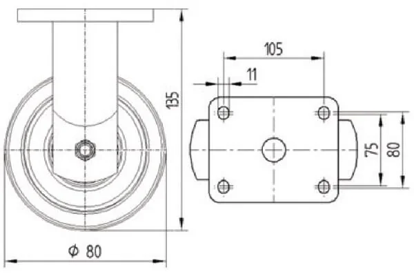 Tente - 9688ETP080P63 - Rigid Castor Fork and Plate Steel-Welded Zinc-Plated Chromated