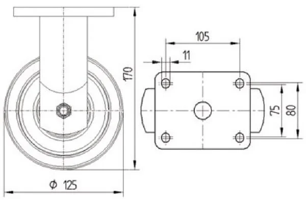Tente - 9688TOP125P63 - Rigid Castor Fork and Plate Steel-Welded Zinc-Plated Chromated