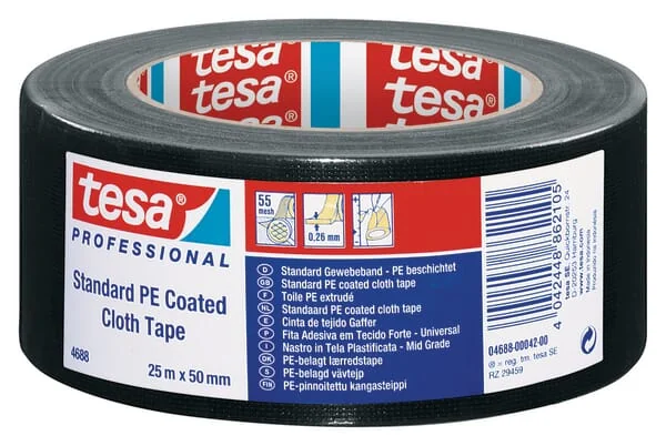 TESA - T046880004200 - Tape, Cloth, Standard PE Coated, Black, 25m x 50mm, Tesaband®