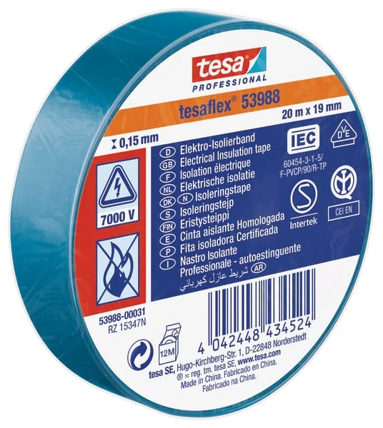 TESA - T539880003100 - Insulation Tape, Blue, 20m x 19mm TESA Flex®