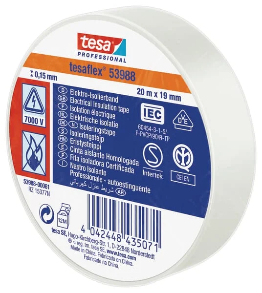 TESA - T539880006100 - Insulation Tape, White, 20m x 19mm TESA Flex®