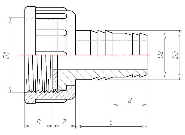 VdL - V357034 - Hose Connector 31mm x F 1 1/2"