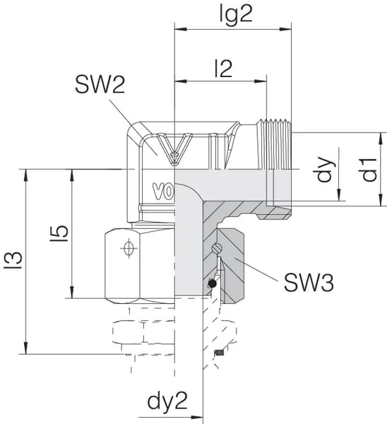 Voss - EWSD35L - Swivel Elbow Coupling 90° M45x2.0 35l