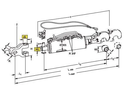 Walterscheid - 1207876 - Hydraulic Toplink With Damping, Hook With Ball CAT.3, Diameter 105 Mm