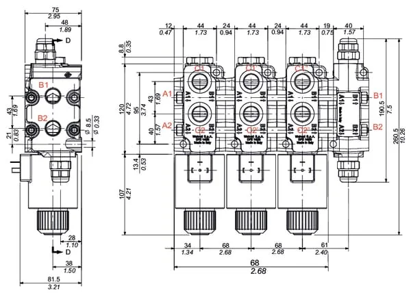 Walvoil - DFE1406001 - Valve 6/2 DFE140/6 12VDC 1