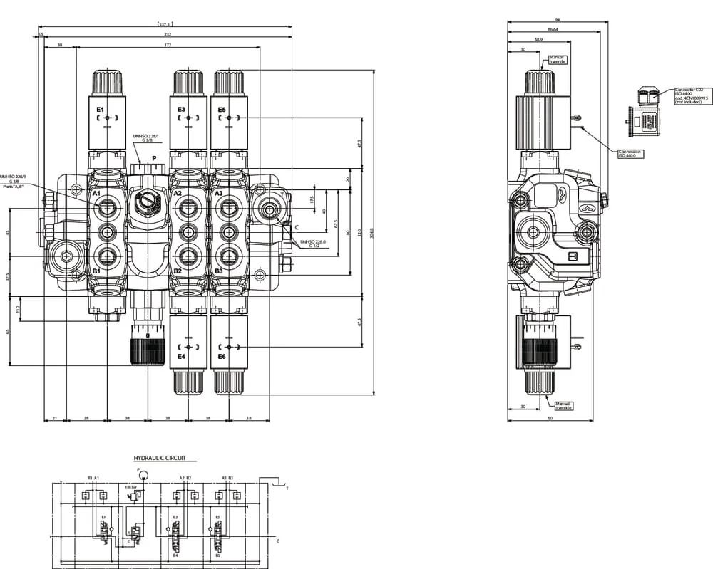 Walvoil - SD63EVP312V - Walvoil Control Valve 3-Way 12VDC