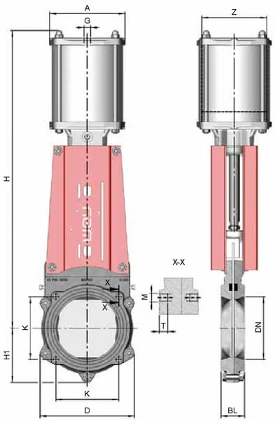 WEY - DN200VGC - Knife Valve Sq. Flg Pneumatic DN 8"