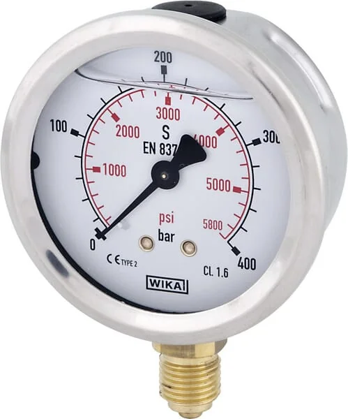 WIKA - B711W063400D - Glycerine Pressure Gauge 63mm 400 Bar, Bottom Mount