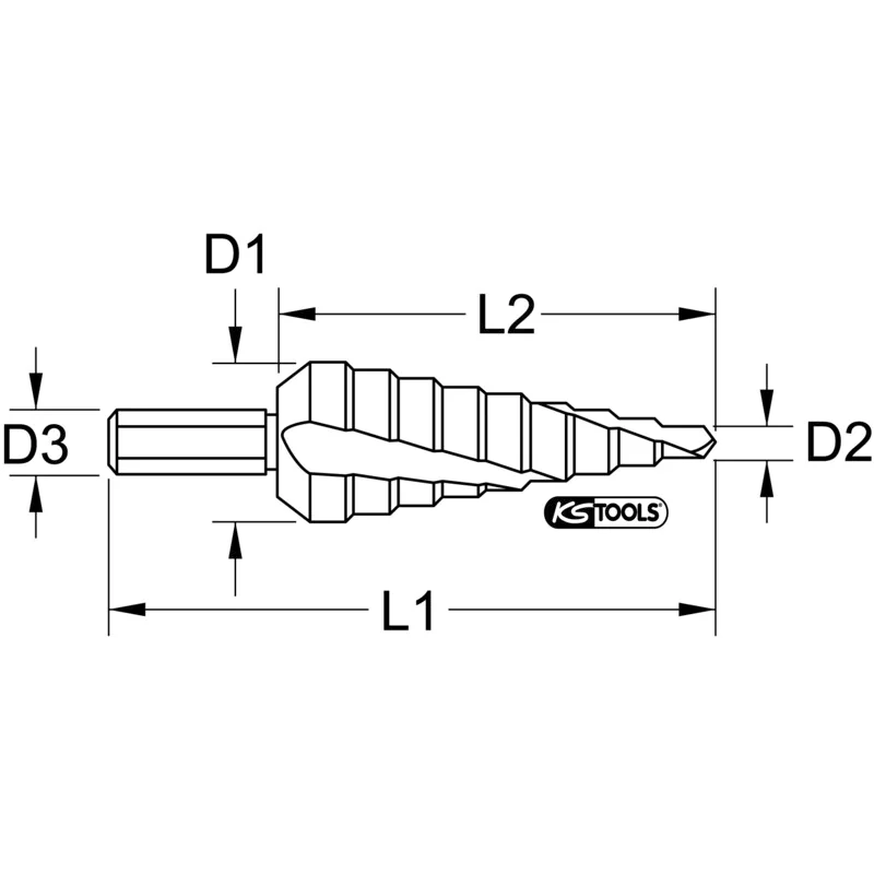 KS Tools - 3302326 - HSS Co Stepped Hole Cutter, Diameter 6-37mm, 12 Steps