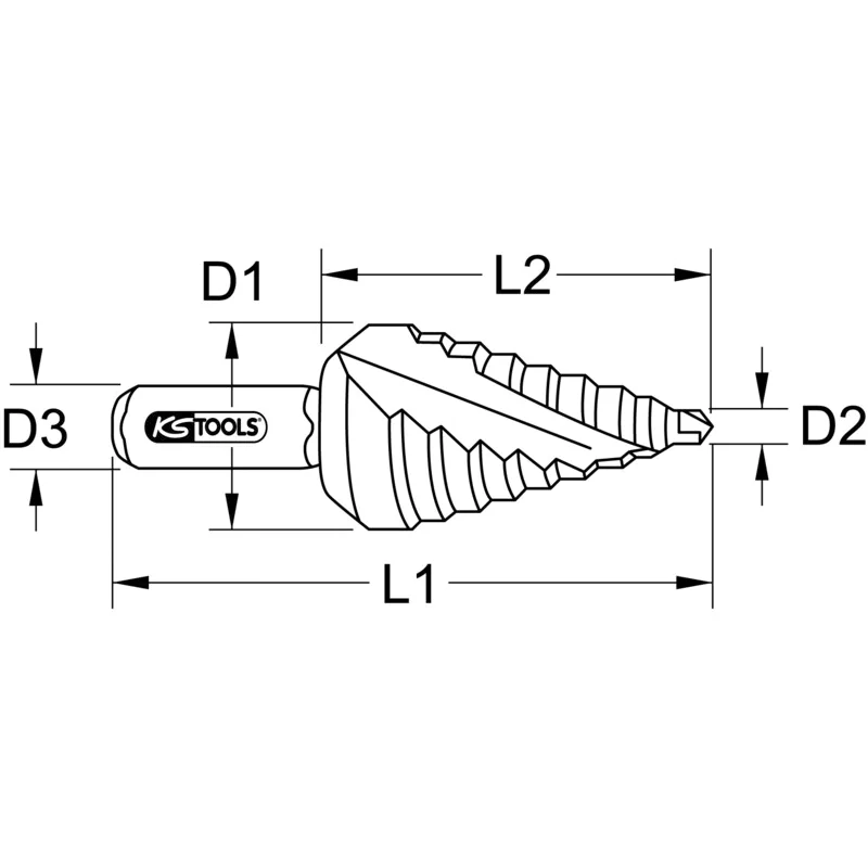 KS Tools - 3302371 - HSS Stepped Hole Cutter, Short, Diameter 4-12mm, 9 Steps